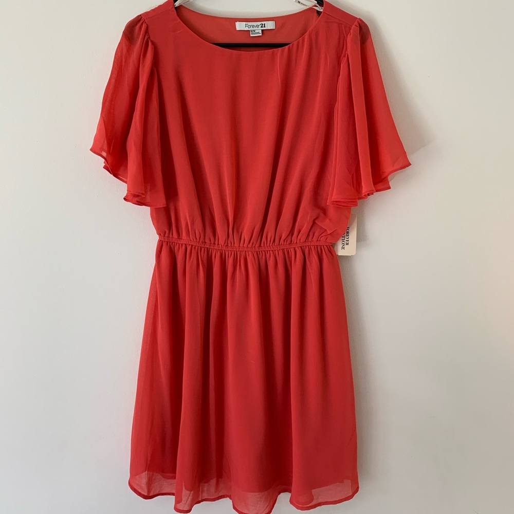 NEW with tags, Forever 21 coral chiffon dress SZ M